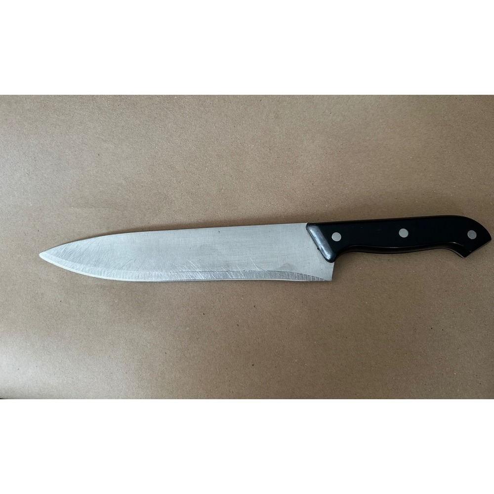 Vintage Koch Mess Stainless Rostfrei Chef Knife 8" Blade Black Rivet Handle
